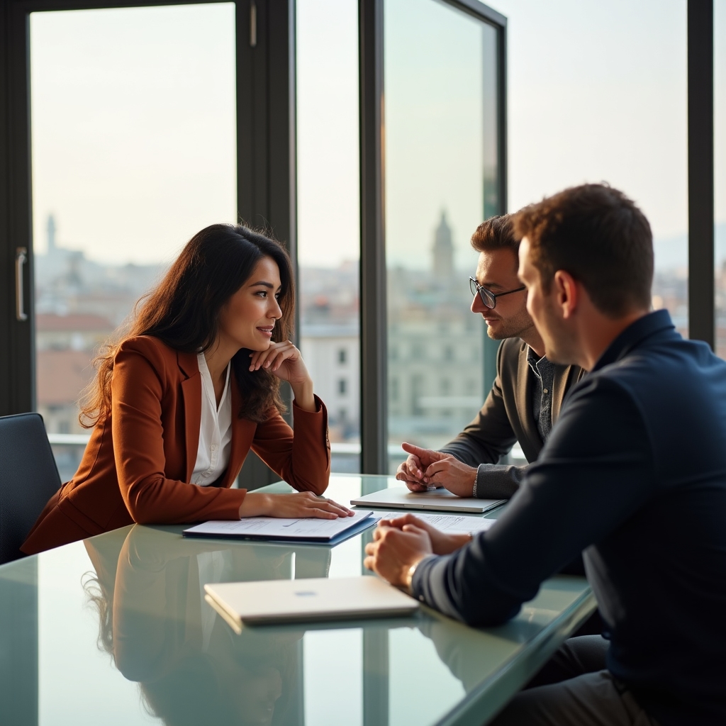Manager e team tecnico che collaborano intorno a un tavolo moderno